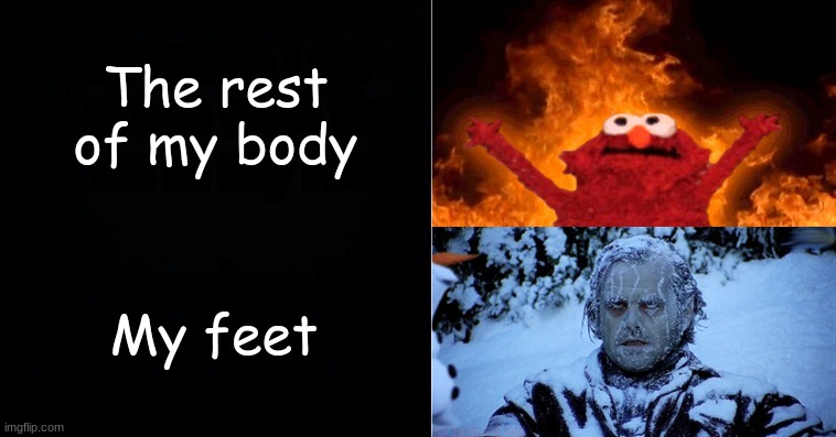 Hot cold | The rest of my body; My feet | image tagged in hot cold | made w/ Imgflip meme maker