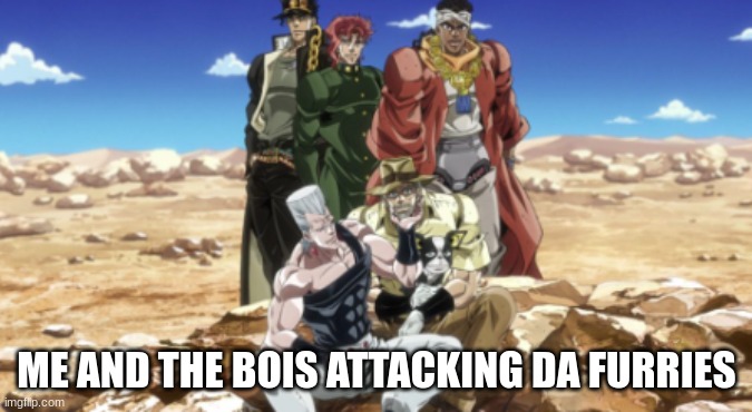 DA BOIS CRUSADER EDITION | ME AND THE BOIS ATTACKING DA FURRIES | image tagged in jjba,anti furry | made w/ Imgflip meme maker