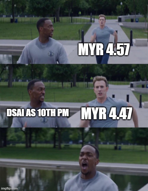 Captain America On Your Left | MYR 4.57; MYR 4.47; DSAI AS 10TH PM | image tagged in captain america on your left | made w/ Imgflip meme maker