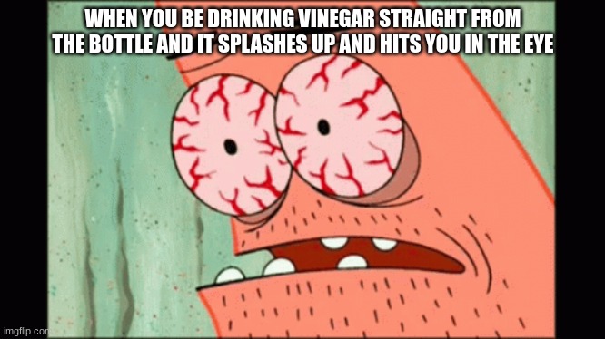 vinegar | WHEN YOU BE DRINKING VINEGAR STRAIGHT FROM THE BOTTLE AND IT SPLASHES UP AND HITS YOU IN THE EYE | image tagged in funny | made w/ Imgflip meme maker