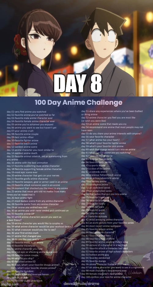 day 8 (im sure many people agree with me) | DAY 8 | image tagged in 100 day anime challenge,anime | made w/ Imgflip meme maker