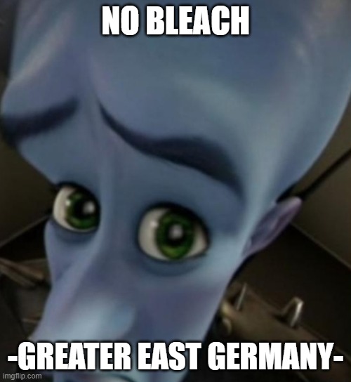 COUNTRYBALL MEME | NO BLEACH; -GREATER EAST GERMANY- | image tagged in megamind no bitches | made w/ Imgflip meme maker
