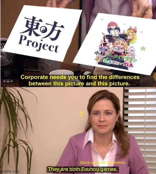 They're The Same Picture | ? {Some weebs on the internet}; They are both Touhou games. | image tagged in memes,same,thing | made w/ Imgflip meme maker