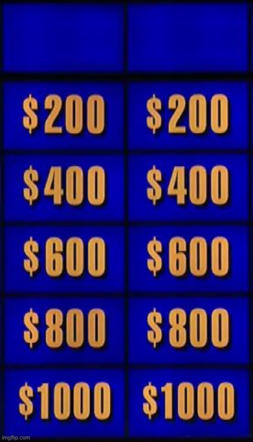 jeopardy two categories | image tagged in jeopardy two categories | made w/ Imgflip meme maker