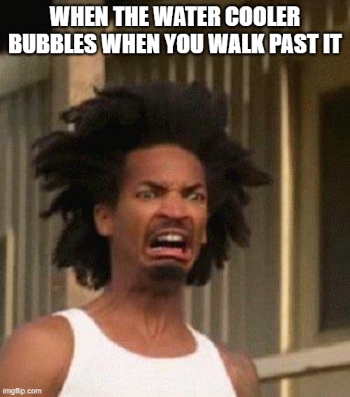 its sCarY | WHEN THE WATER COOLER BUBBLES WHEN YOU WALK PAST IT | image tagged in disgusted face,relatable,scary | made w/ Imgflip meme maker