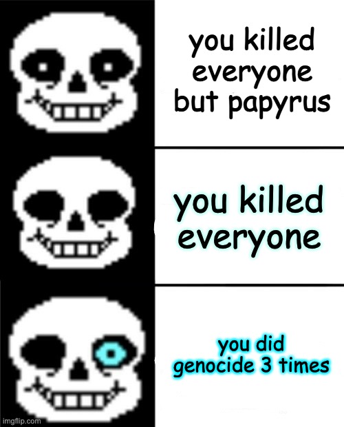 sans | you killed everyone but papyrus; you killed everyone; you did genocide 3 times | image tagged in sans | made w/ Imgflip meme maker