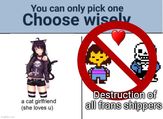 I know what I would choose... |  Destruction of all frans shippers | image tagged in choose wisely,sans | made w/ Imgflip meme maker