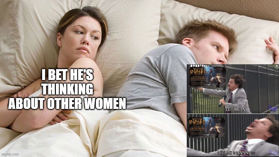 couple in bed | I BET HE'S THINKING ABOUT OTHER WOMEN | image tagged in couple in bed,ProjectDiablo2 | made w/ Imgflip meme maker