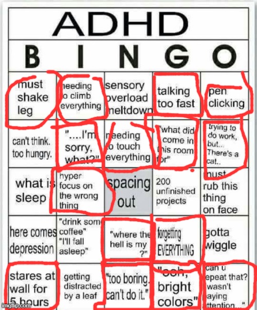 adhd bingo | image tagged in adhd bingo | made w/ Imgflip meme maker