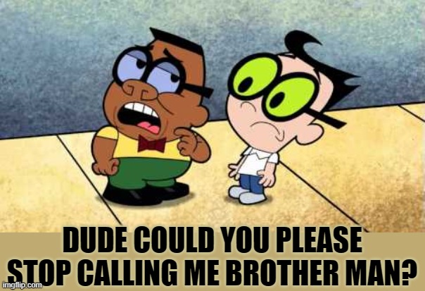DUDE! | DUDE COULD YOU PLEASE STOP CALLING ME BROTHER MAN? | image tagged in billy and mandy,stop | made w/ Imgflip meme maker