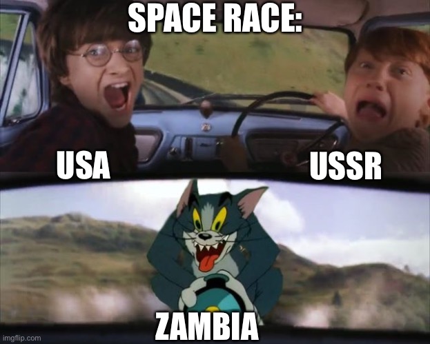 Tom chasing Harry and Ron Weasly | SPACE RACE:; USSR; USA; ZAMBIA | image tagged in tom chasing harry and ron weasly,history,space | made w/ Imgflip meme maker