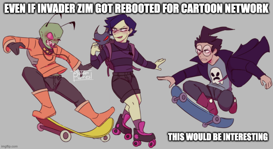 Invader Zim Skates | EVEN IF INVADER ZIM GOT REBOOTED FOR CARTOON NETWORK; THIS WOULD BE INTERESTING | image tagged in skateboarding,memes,invader zim | made w/ Imgflip meme maker