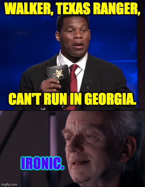 'Cause he was a running back for the Bulldogs. | WALKER, TEXAS RANGER, CAN'T RUN IN GEORGIA. IRONIC. | image tagged in herschel walker,palpatine ironic,memes | made w/ Imgflip meme maker