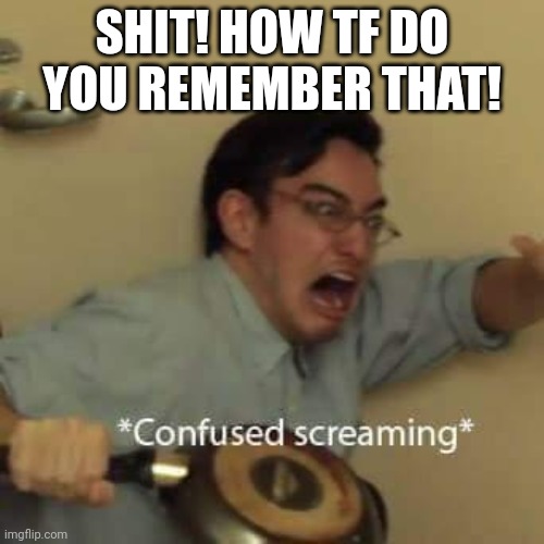 filthy frank confused scream | SHIT! HOW TF DO YOU REMEMBER THAT! | image tagged in filthy frank confused scream | made w/ Imgflip meme maker
