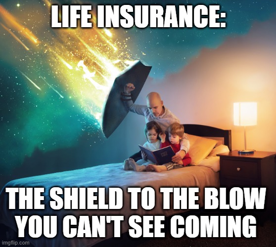 Family protection | LIFE INSURANCE:; THE SHIELD TO THE BLOW 
YOU CAN'T SEE COMING | image tagged in life insurance | made w/ Imgflip meme maker