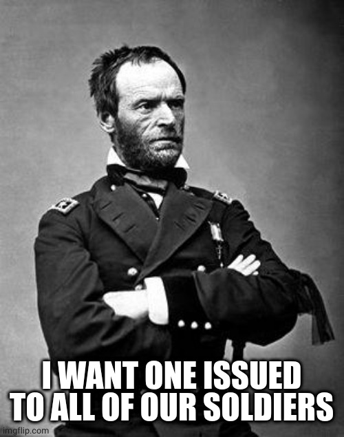 General Sherman | I WANT ONE ISSUED TO ALL OF OUR SOLDIERS | image tagged in general sherman | made w/ Imgflip meme maker
