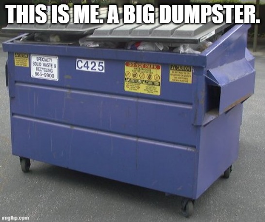 face reveal (JOKE) | THIS IS ME. A BIG DUMPSTER. | image tagged in dumpster | made w/ Imgflip meme maker