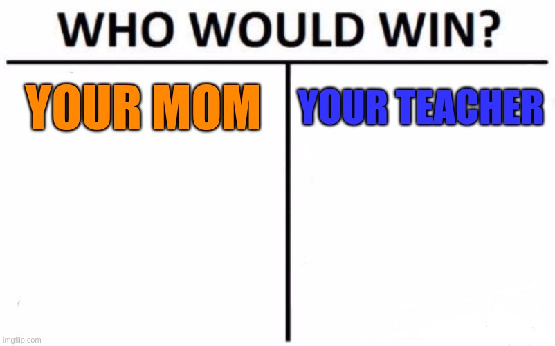 Who Would Win? | YOUR MOM; YOUR TEACHER | image tagged in memes,who would win | made w/ Imgflip meme maker