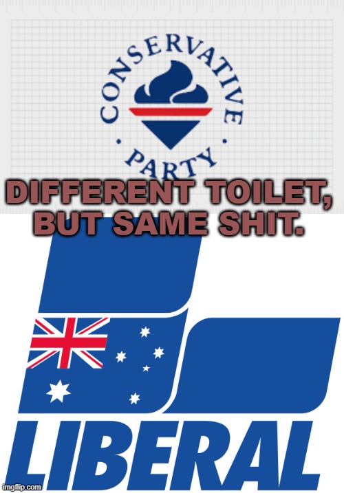 Different toilet, but same shit. | DIFFERENT TOILET,
BUT SAME SHIT. | image tagged in conservatives and liberals | made w/ Imgflip meme maker