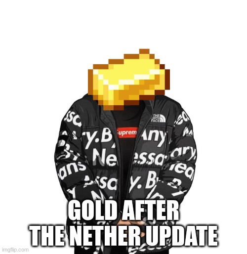 Minecraft gold | GOLD AFTER THE NETHER UPDATE | image tagged in goku drip,gold drip | made w/ Imgflip meme maker