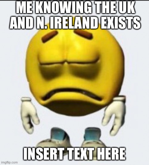 Sad emoji | ME KNOWING THE UK AND N. IRELAND EXISTS; INSERT TEXT HERE | image tagged in sad emoji boi | made w/ Imgflip meme maker