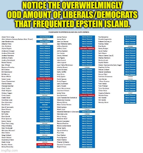 Epstein Island represents a major problem of Democrat proportions. | NOTICE THE OVERWHELMINGLY ODD AMOUNT OF LIBERALS/DEMOCRATS THAT FREQUENTED EPSTEIN ISLAND. | image tagged in jeffrey epstein,island,liberal vs conservative | made w/ Imgflip meme maker