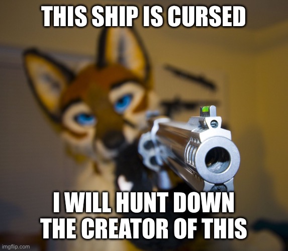 Furry with gun | THIS SHIP IS CURSED I WILL HUNT DOWN THE CREATOR OF THIS | image tagged in furry with gun | made w/ Imgflip meme maker