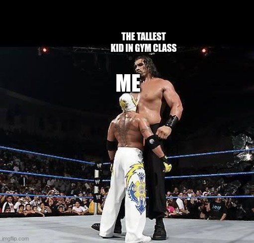 WWEbigvsSmall |  THE TALLEST KID IN GYM CLASS; ME | image tagged in wwebigvssmall | made w/ Imgflip meme maker
