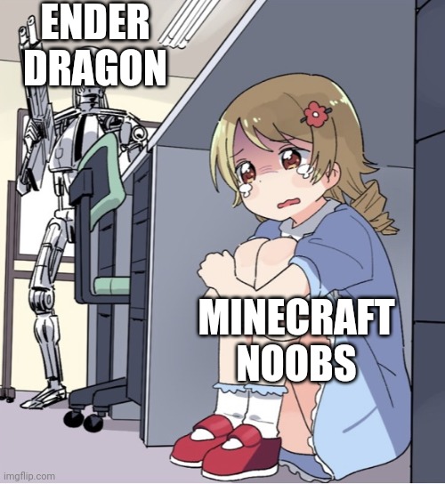 Anime Girl Hiding from Terminator | ENDER DRAGON; MINECRAFT NOOBS | image tagged in anime girl hiding from terminator | made w/ Imgflip meme maker