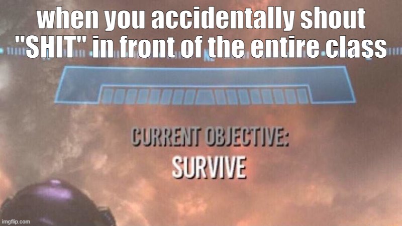 rip | when you accidentally shout "SHIT" in front of the entire class | image tagged in current objective survive | made w/ Imgflip meme maker