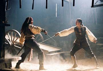 Jack sparrow and will turner sword fight Blank Meme Template