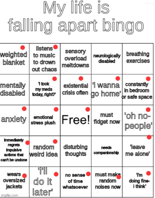 My life is falling apart bingo | image tagged in my life is falling apart bingo | made w/ Imgflip meme maker