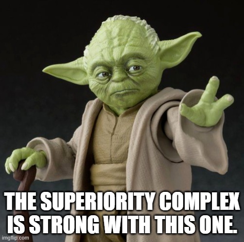 superior yoda |  THE SUPERIORITY COMPLEX IS STRONG WITH THIS ONE. | image tagged in signature look of superiority | made w/ Imgflip meme maker
