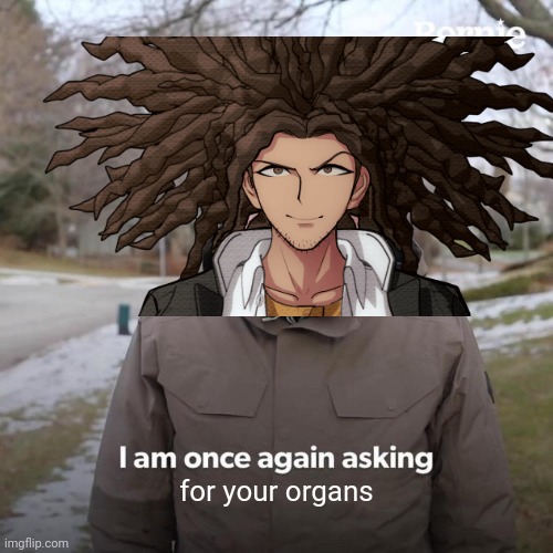 oh god, not again | for your organs | image tagged in danganronpa,bernie i am once again asking for your support | made w/ Imgflip meme maker