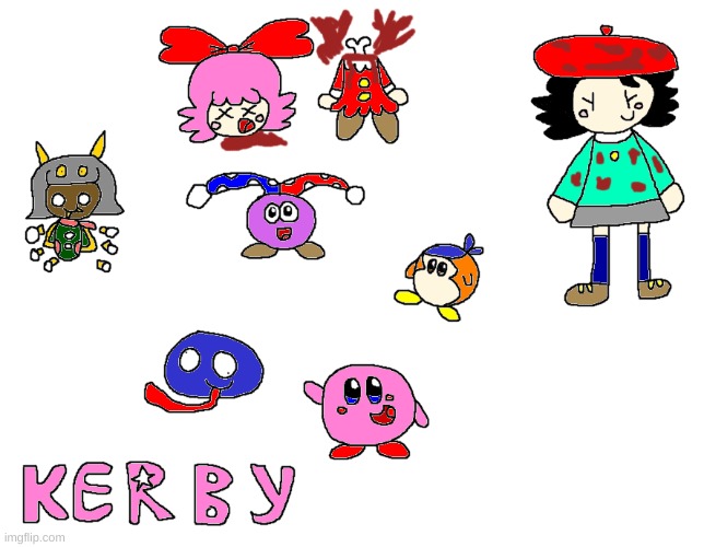 Kirby Star Allies (Fanart) | image tagged in kirby,fanart,cute,parody,blood,death | made w/ Imgflip meme maker