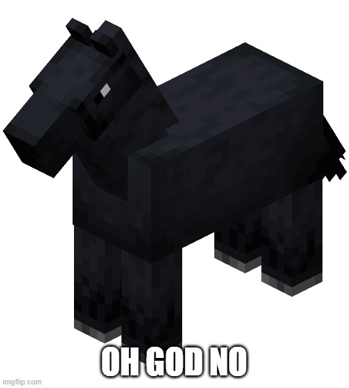 Minecraft horse | OH GOD NO | image tagged in minecraft horse | made w/ Imgflip meme maker