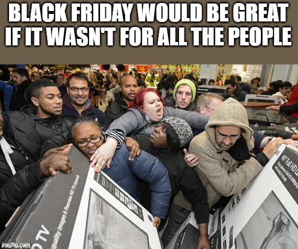 Black Friday Would Be Great |  BLACK FRIDAY WOULD BE GREAT IF IT WASN'T FOR ALL THE PEOPLE | image tagged in black friday,black friday at walmart,people,crowd of people,funny,memes | made w/ Imgflip meme maker