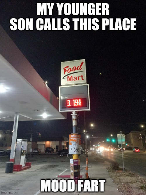Joe said, "Dad- switch the 1st letters!" | MY YOUNGER SON CALLS THIS PLACE; MOOD FART | image tagged in mood fart | made w/ Imgflip meme maker