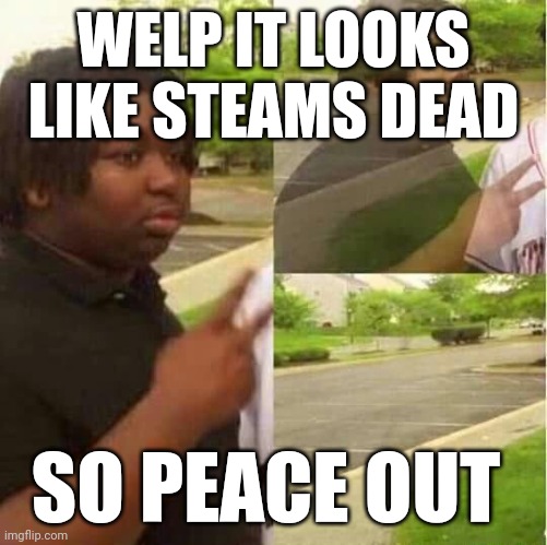 Cya tomorrow | WELP IT LOOKS LIKE STEAMS DEAD; SO PEACE OUT | image tagged in disappearing | made w/ Imgflip meme maker