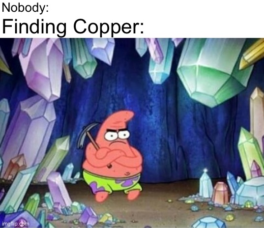 Copper be like | Nobody:; Finding Copper: | image tagged in patrick mining meme | made w/ Imgflip meme maker