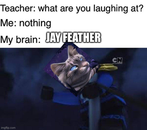 Week 2 of Triggering Jay | JAY FEATHER | image tagged in teacher what are you laughing at,ninjago jay | made w/ Imgflip meme maker