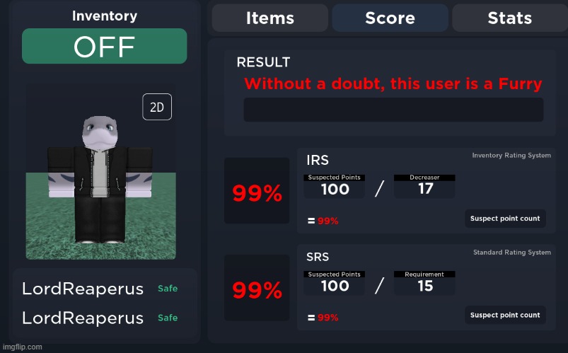 just tested this roblox furry detector thing | made w/ Imgflip meme maker