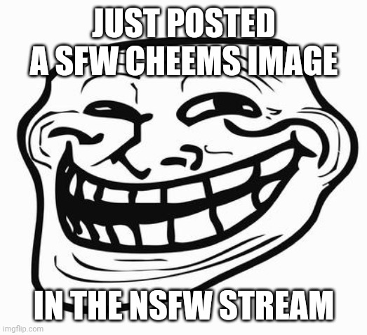 HAHAHAH | JUST POSTED A SFW CHEEMS IMAGE; IN THE NSFW STREAM | image tagged in trollface | made w/ Imgflip meme maker