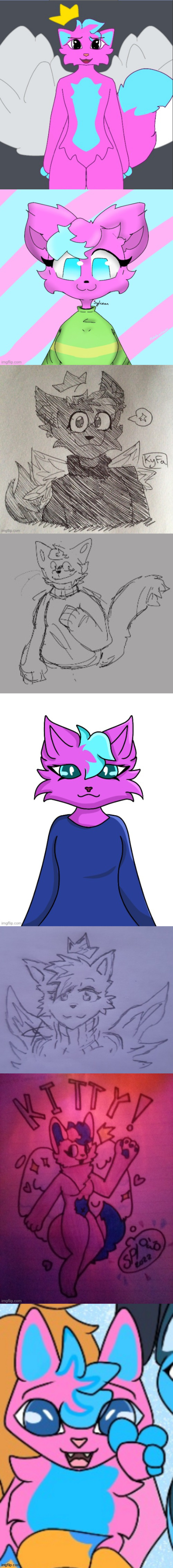 most of the kitty (by herself) art i got | image tagged in kitty drawn by saturn 2,kitty drawn by potato on leaves,kitty drawn by kyfa,kitty drawn by fools,kitty drawn by -saturn- | made w/ Imgflip meme maker