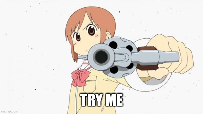 Anime gun point | TRY ME | image tagged in anime gun point | made w/ Imgflip meme maker