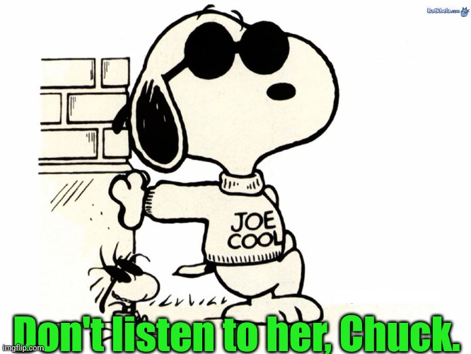 Snoopy Joe Cool | Don't listen to her, Chuck. | image tagged in snoopy joe cool | made w/ Imgflip meme maker