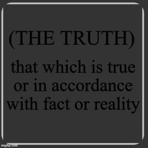 Dark Grey Box | (THE TRUTH) that which is true 
or in accordance 
with fact or reality | image tagged in dark grey box | made w/ Imgflip meme maker