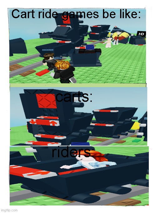 Bike Fall | Cart ride games be like:; carts:; riders: | image tagged in memes,roblox,roblox meme,roblox noob,roblox oof | made w/ Imgflip meme maker