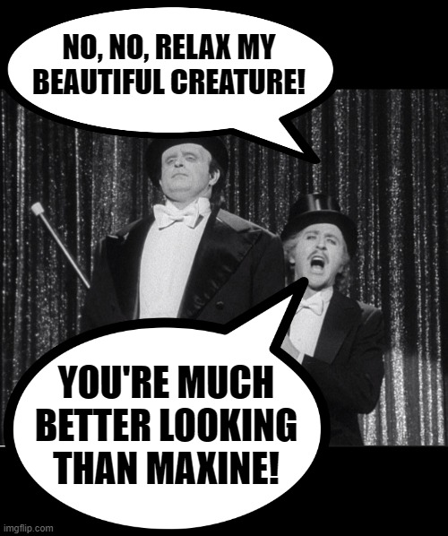 NO, NO, RELAX MY BEAUTIFUL CREATURE! YOU'RE MUCH BETTER LOOKING THAN MAXINE! | made w/ Imgflip meme maker