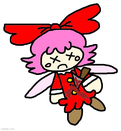 Ribbon got stabbed with a knife (LOL Version) | image tagged in kirby,gore,blood,funny,cute,death | made w/ Imgflip meme maker